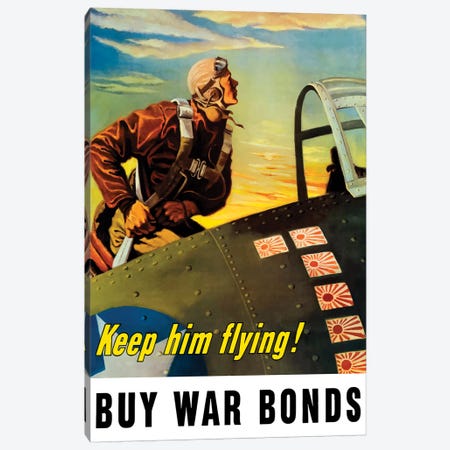 Vintage WWII Poster Of A Fighter Pilot Climbing Into His Airplane Canvas Print #TRK101} by Stocktrek Images Canvas Art