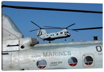 US Marine Corps CH-46 Sea Knight Helicopters Canvas Art Print - Military Aircraft Art