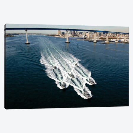 US Navy Patrol Boats Conduct Operations Near The Coronado Bay Bridge In San Diego, California Canvas Print #TRK1036} by Stocktrek Images Canvas Art