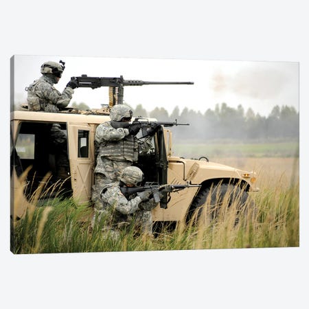 US Soldiers Perform A Platoon Mounted And Dismounted Live-Fire Exercise Canvas Print #TRK1040} by Stocktrek Images Canvas Artwork