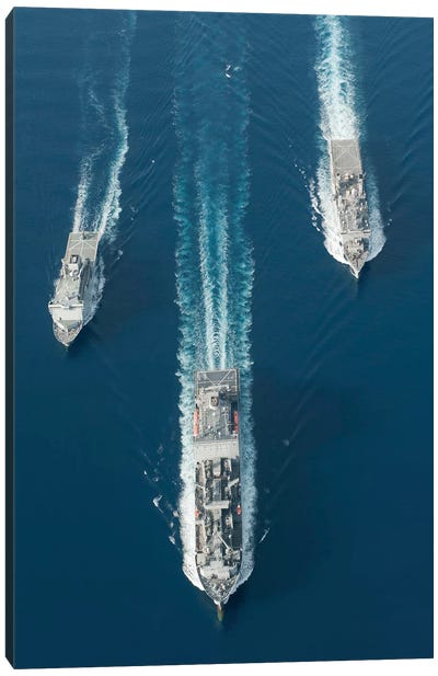 USNS Matthew Perry, USS Pearl Harbor And HMNZS Canterbury Transit The Vella Gulf I Canvas Art Print - Aircraft Carriers