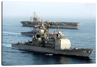 USS Antietam, USS Nimitz, And USS Higgins Transit Through The Gulf Of Oman Canvas Art Print - Navy
