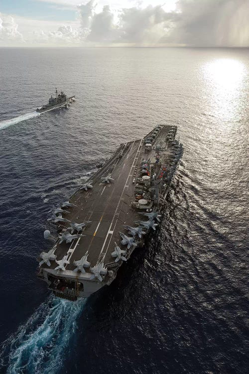 USS George Washington And USS Mobile Bay Underway In The Pacific Ocean