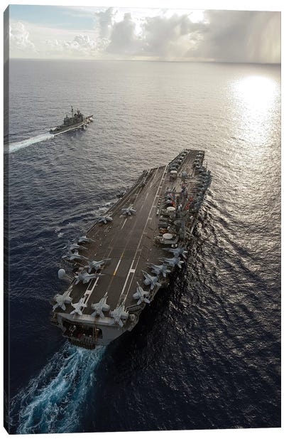 USS George Washington And USS Mobile Bay Underway In The Pacific Ocean Canvas Art Print - Stocktrek Images - Military Collection