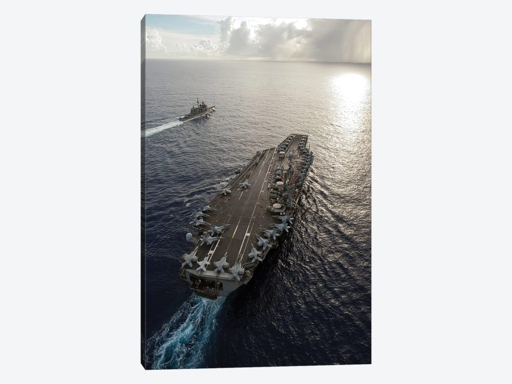USS George Washington And USS Mobile Bay Underway In The Pacific Ocean by Stocktrek Images 1-piece Canvas Wall Art