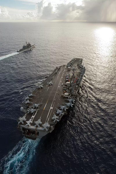 USS George Washington And USS Mobile Bay Underway In The Pacific Ocean