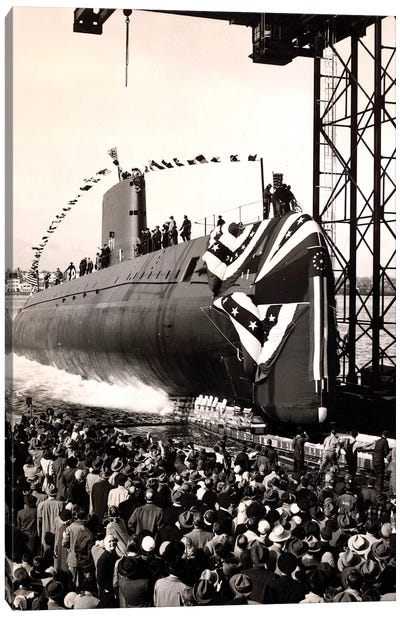 USS Nautilus Slips Into The Thames River Canvas Art Print - Submarine Art