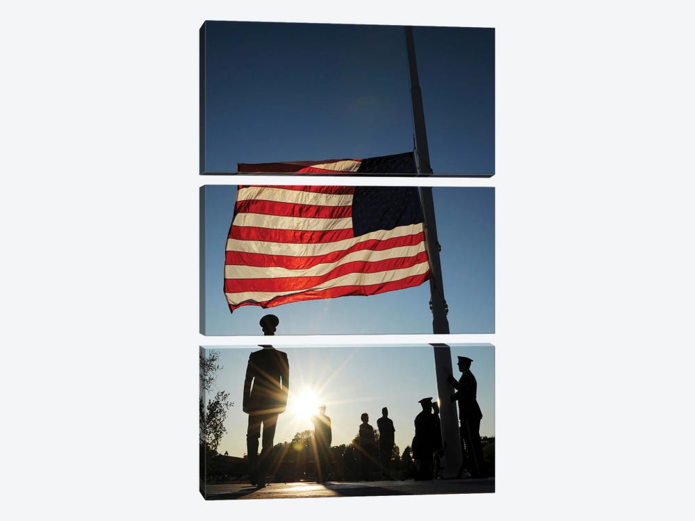 Veteran's Day Retreat Ceremony At Little Rock Air Force Base by Stocktrek Images 3-piece Canvas Wall Art