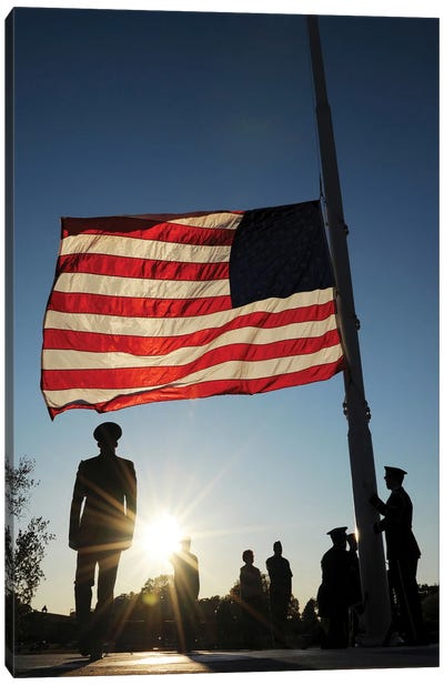 Veteran's Day Retreat Ceremony At Little Rock Air Force Base Canvas Art Print - Flag Art