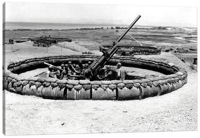 View Of A 90mm AAA Gun Emplacement, Okinawa, Japan Canvas Art Print - Weapons & Artillery Art