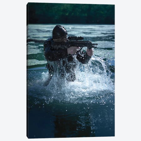 Special Operations Forces Soldier Emerges From Water Armed With A Steyr Aug Assault Rifle Canvas Print #TRK1064} by Tom Weber Art Print