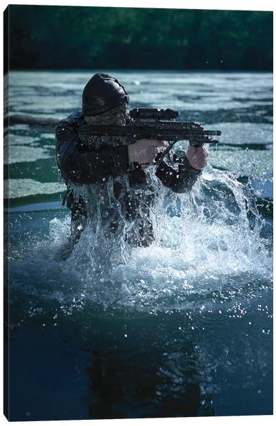 Special Operations Forces Soldier Emerges From Water Armed With A Steyr Aug Assault Rifle Canvas Art Print