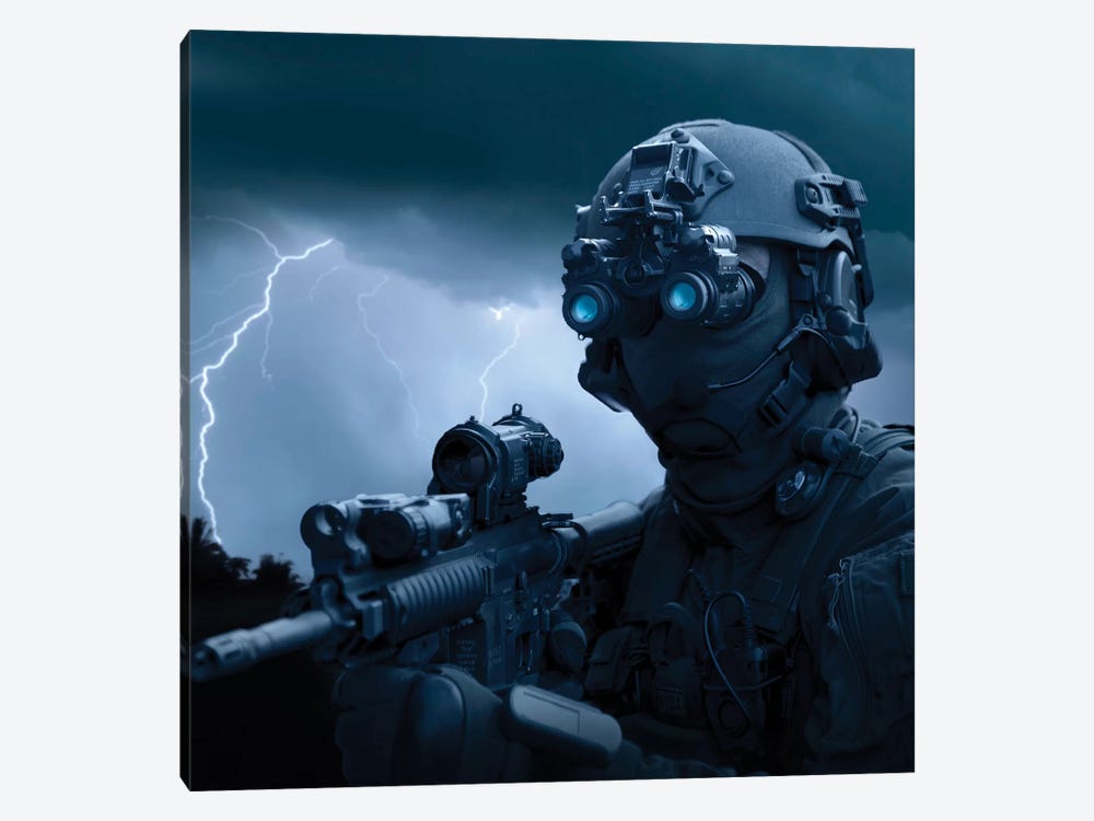 Special Operations Forces Soldier Equipped With Night Vision And An HK416 Assault Rifle 1-piece Canvas Artwork