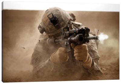 US Army Ranger In Afghanistan Combat Scene Canvas Art Print - Army Art