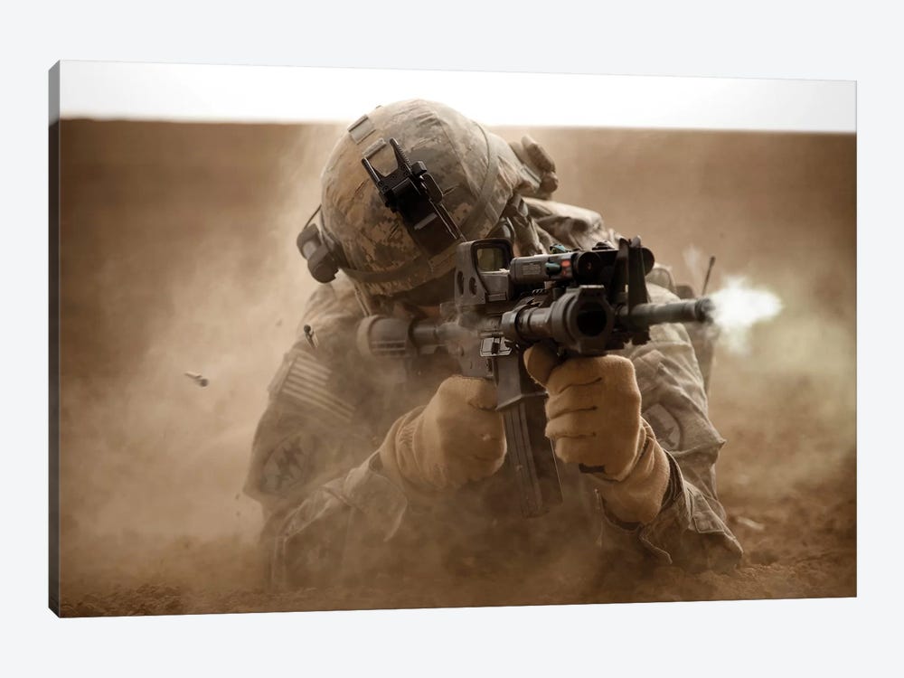 US Army Ranger In Afghanistan Combat Scene by Tom Weber 1-piece Canvas Art