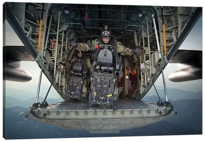US Navy Seals Combat Diver Prepares For Halo Jump Operations From A C-130 Hercules Canvas Art Print - Stocktrek Images - Military Collection