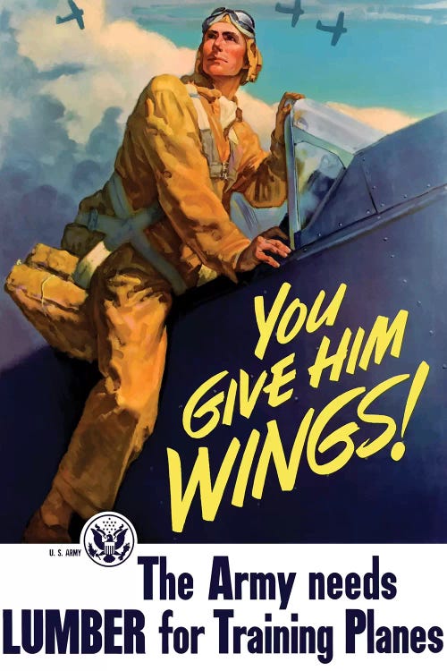 Vintage WWII Poster Of A Pilot Getting Into His Plane