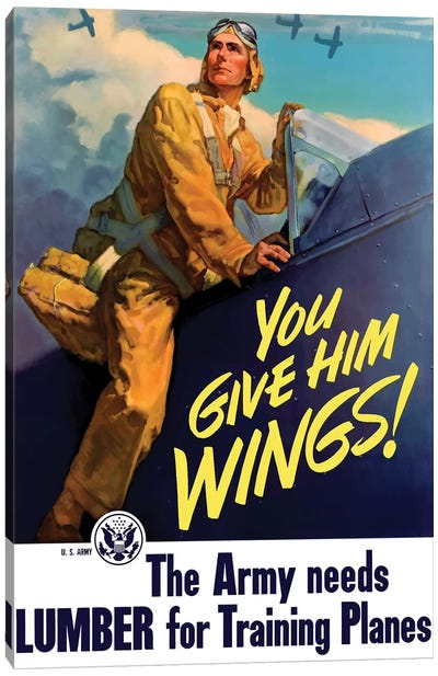 Vintage WWII Poster Of A Pilot Getting Into His Plane Canvas Art Print - Stocktrek Images - Military Collection