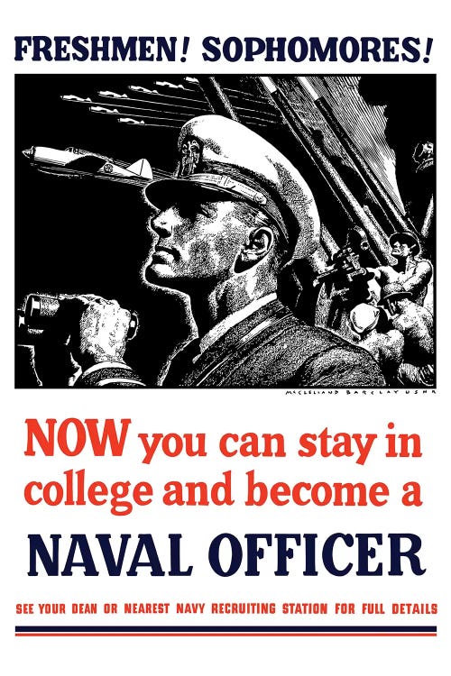 Vintage WWII Poster Of A US Naval Officer Holding Binoculars