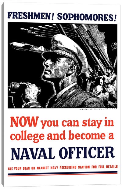 Vintage WWII Poster Of A US Naval Officer Holding Binoculars Canvas Art Print - Navy
