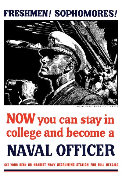 Propaganda Posters: Vintage WWII Poster Of A US Naval Officer Holding Binoculars by Stocktrek Images