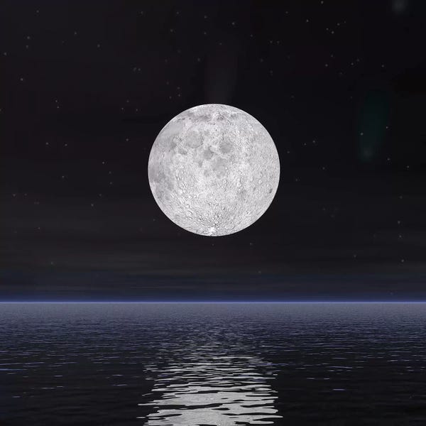 Astronomy & Space: Full Moon On A Dark Night With Stars And Comets Over The Ocean by Elena Duvernay