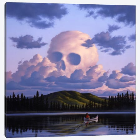 A Cloud Formation Depicting A Skull, With A Lake And Canoeist Below Canvas Print #TRK1217} by Jerry Lofaro Canvas Artwork