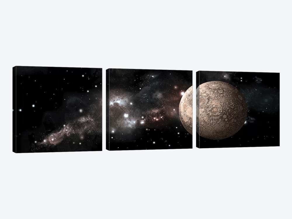 A Heavily Cratered Moon Alone In Deep Space by Marc Ward 3-piece Canvas Wall Art