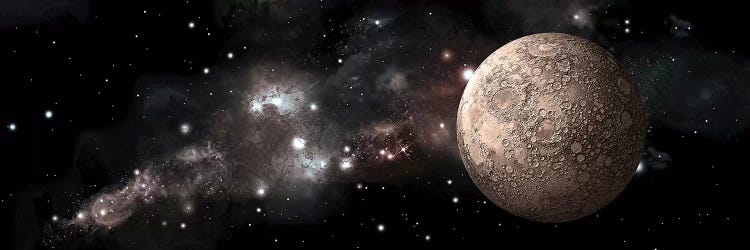 A Heavily Cratered Moon Alone In Deep Space by Marc Ward wall art