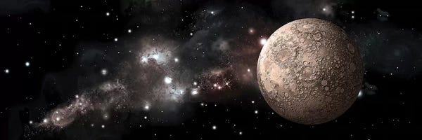 Astronomy & Space Collection: A Heavily Cratered Moon Alone In Deep Space by Marc Ward