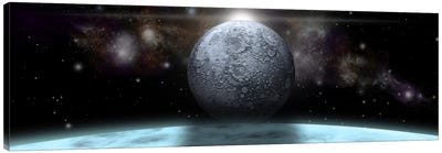 A Moon Rises Above A Stormy Gas Giant Planet Canvas Art Print