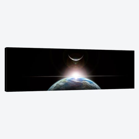 A Star Rising Over An Earth-Like Planet And Illuminating Its Lone Moon Canvas Print #TRK1244} by Marc Ward Canvas Art Print