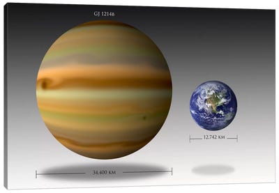 The Size Relationship Between Earth And Gliese 1214b I Canvas Art Print