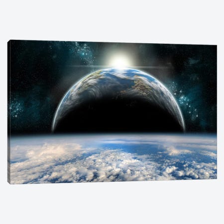The Sun Rises Over One Of A Pair Of Twin Planets Canvas Print #TRK1263} by Marc Ward Canvas Artwork