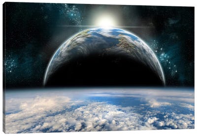 The Sun Rises Over One Of A Pair Of Twin Planets Canvas Art Print