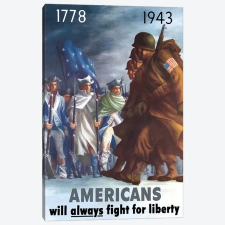 War Poster Of American Infantryman Marching Past Minutemen Canvas Print #TRK126} by Stocktrek Images Canvas Art Print