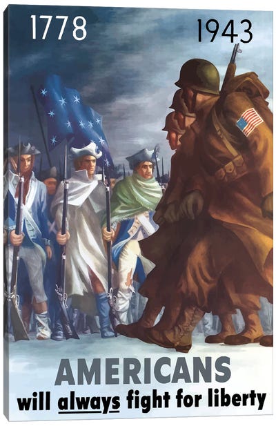 War Poster Of American Infantryman Marching Past Minutemen Canvas Art Print