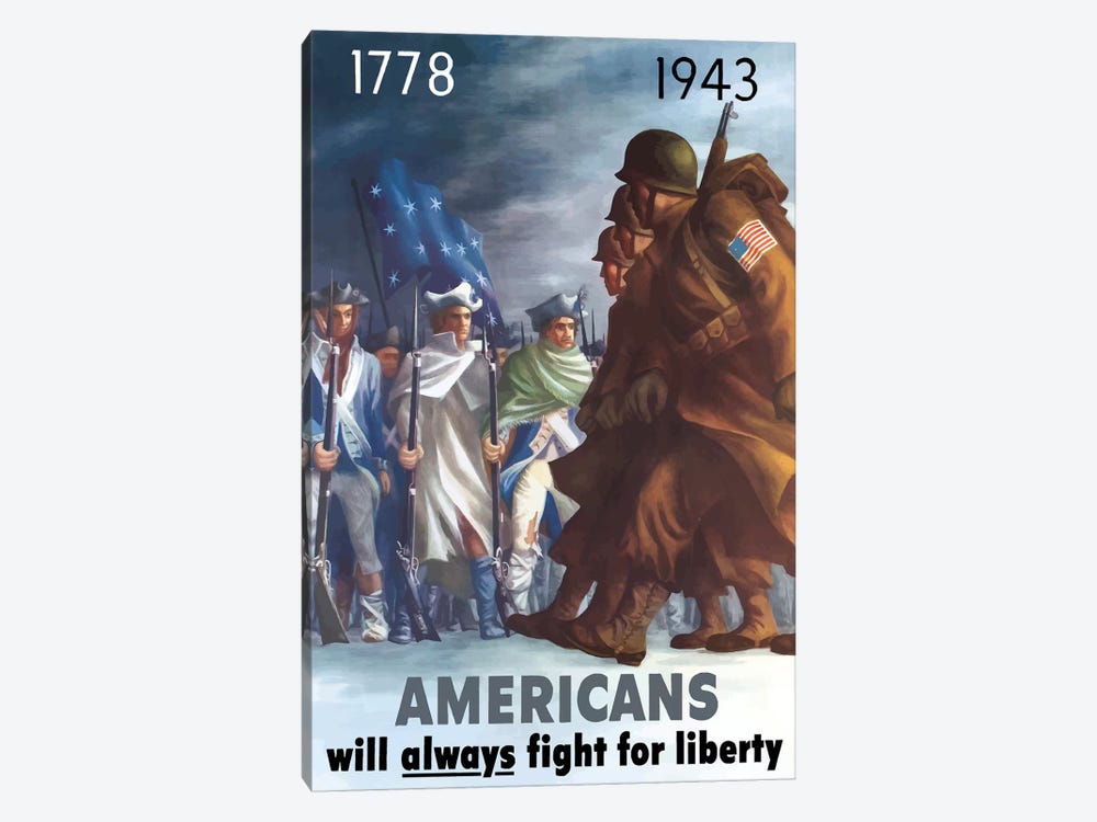 War Poster Of American Infantryman Marching Past Minutemen by Stocktrek Images 1-piece Canvas Artwork