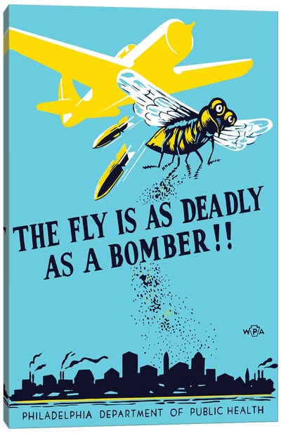WPA Propaganda Poster Of A Bomber Plane And A Fly Dropping Germs Canvas Art Print