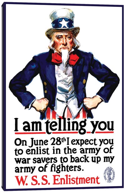 WWI Poster Of Uncle Sam Standing With His Hands On His Hips Canvas Art Print - Uncle Sam