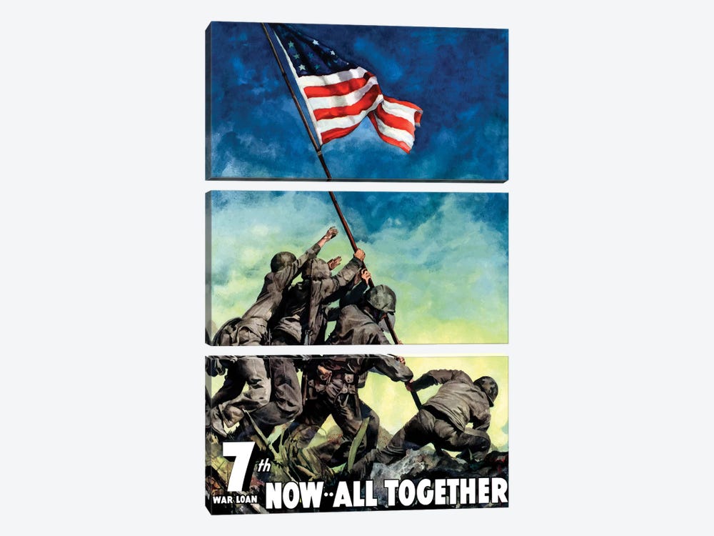 WWII Poster 7th War Loan, Now All Together by Stocktrek Images 3-piece Canvas Wall Art