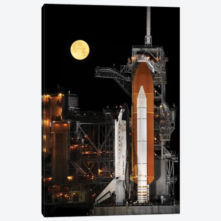A Nearly Full Moon Sets As Space Shuttle Discovery Sits Atop The Launch Pad Canvas Print #TRK1399} by Stocktrek Images Canvas Art