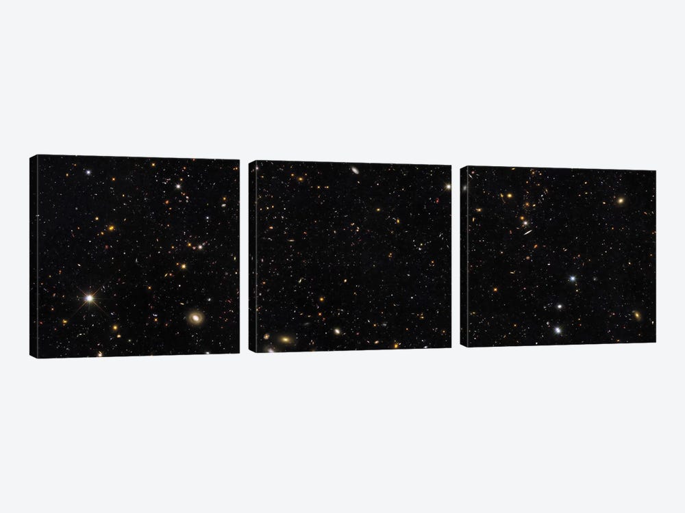 A Panoramic View Of Over 7,500 Galaxies Stretching Back Through Most Of The Universe's History by Stocktrek Images 3-piece Canvas Print