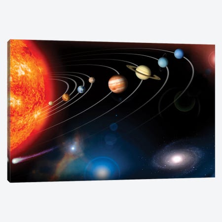 Digitally Generated Image Of Our Solar System And Points Beyond Canvas Print #TRK1452} by Stocktrek Images Canvas Print