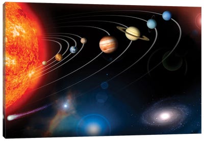 Digitally Generated Image Of Our Solar System And Points Beyond Canvas Art Print - Jupiter Art