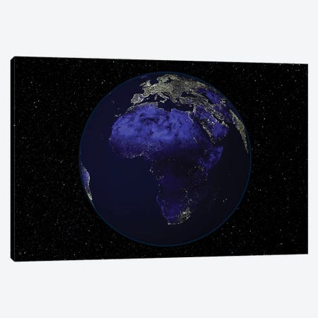 Full Earth At Night Showing Africa And Europe Canvas Print #TRK1468} by Stocktrek Images Canvas Art