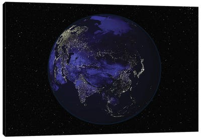 Full Earth At Night Showing City Lights Centered On Asia Canvas Art Print - Globes