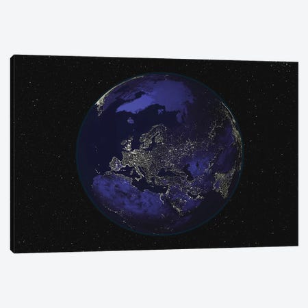 Full Earth At Night Showing City Lights Centered On Europe Canvas Print #TRK1470} by Stocktrek Images Canvas Print