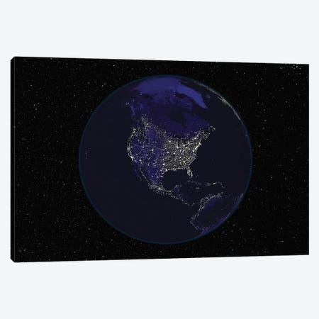 Full Earth At Night Showing City Lights Centered On North America Canvas Print #TRK1471} by Stocktrek Images Canvas Print
