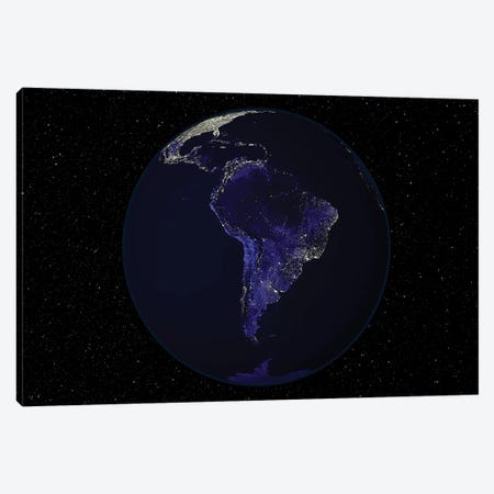 Full Earth At Night Showing City Lights Centered On South America Canvas Print #TRK1472} by Stocktrek Images Canvas Art Print